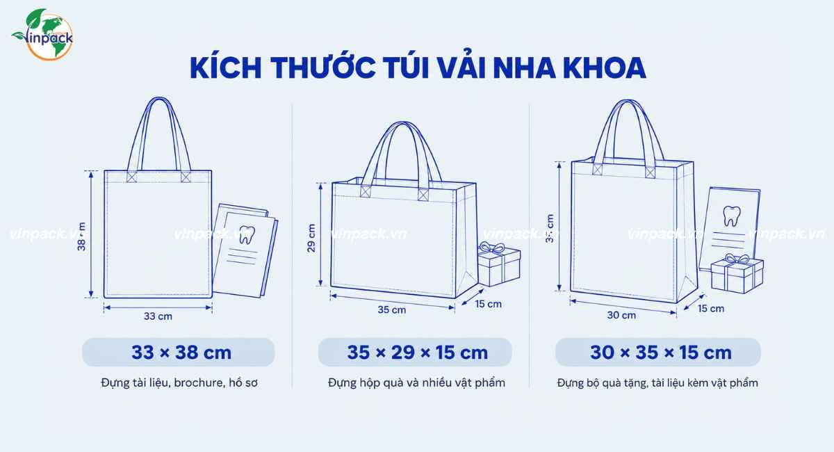 Kích thước túi vải nha khoa
