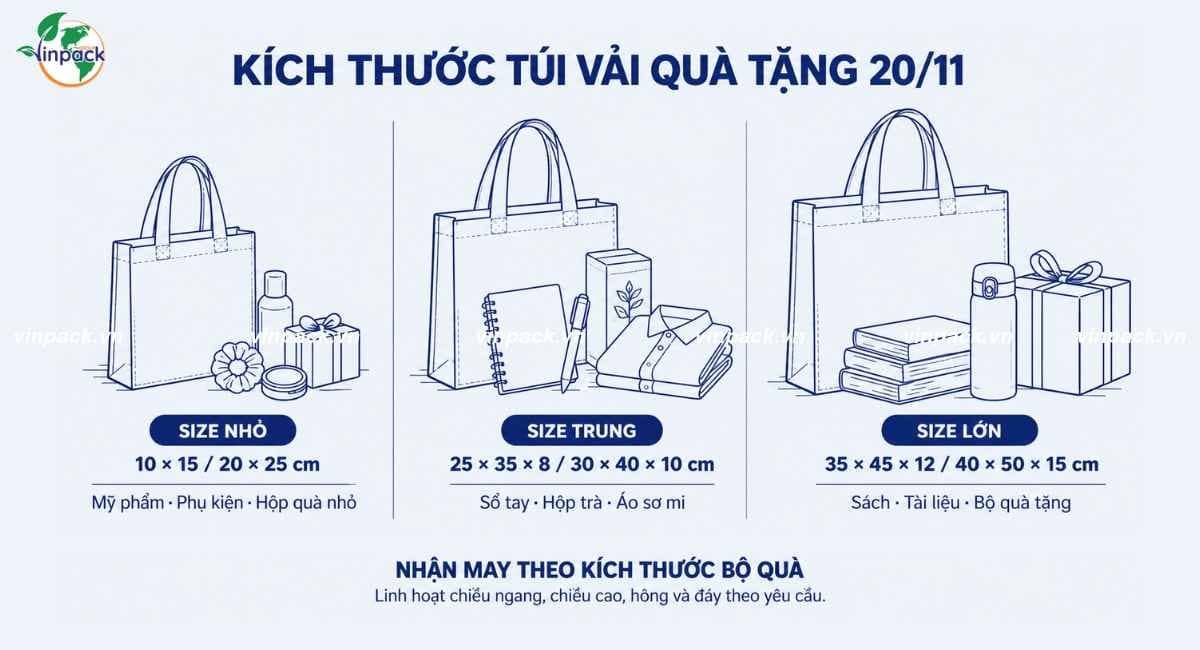 Kích thước túi vải quà tặng 20/11