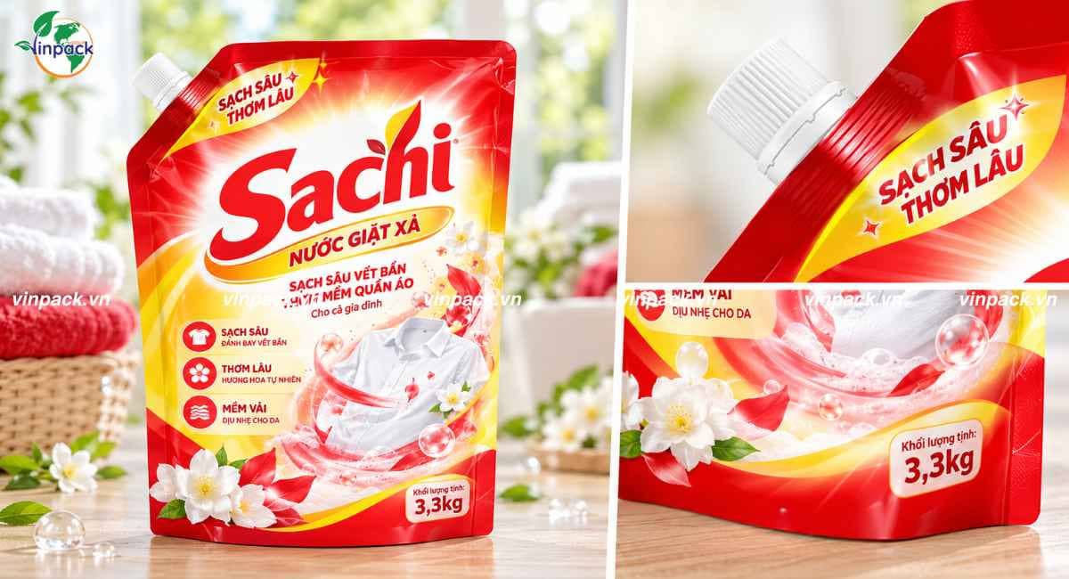 Bao bì nước giặt dạng túi đáy đứng có vòi
