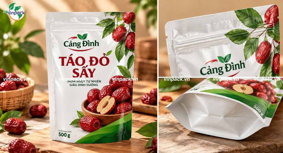 Kiểu dáng bao bì táo đỏ sấy dạng túi zipper đáy đứng