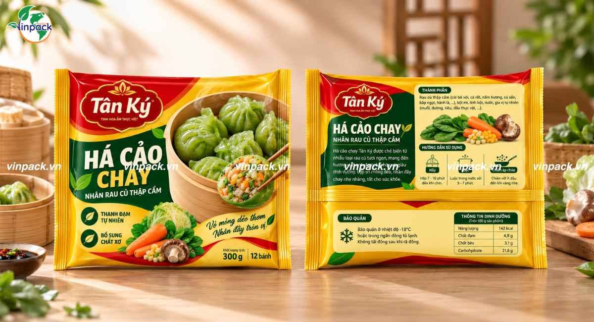 Mẫu bao bì há cảo chay in theo yêu cầu