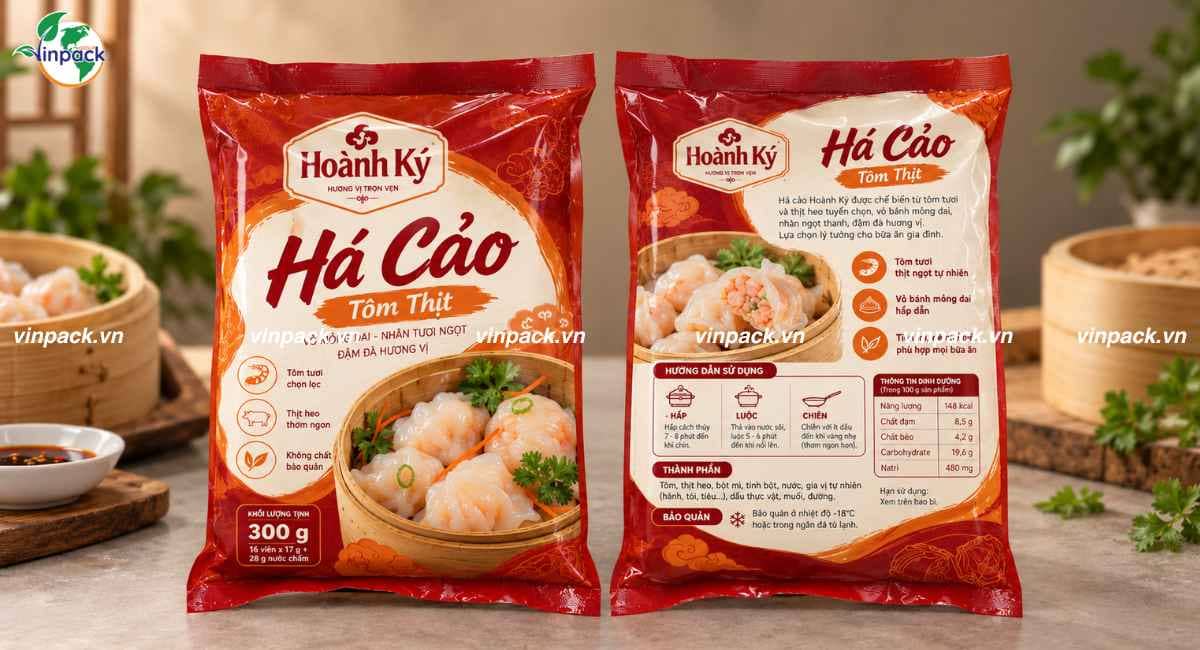 Mẫu bao bì há cảo dạng túi 3 biên