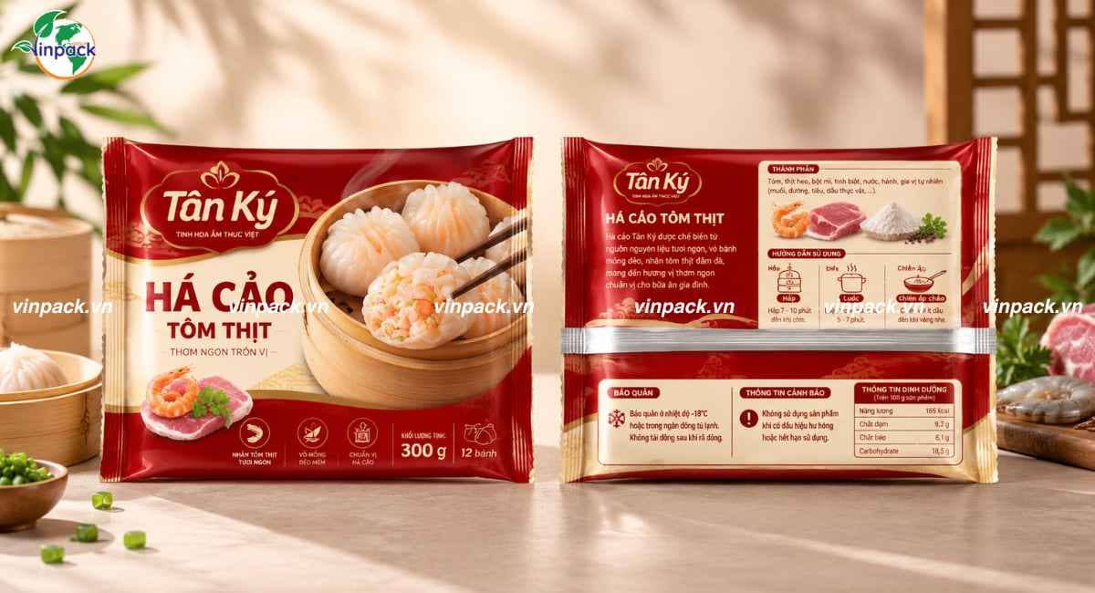 Mẫu bao bì há cảo đông lạnh in theo thiết kế thương hiệu