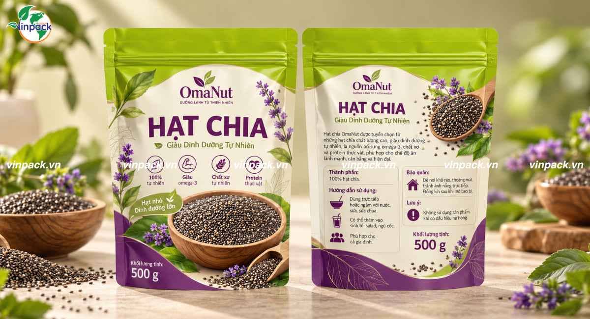 Mẫu bao bì hạt chia in theo yêu cầu
