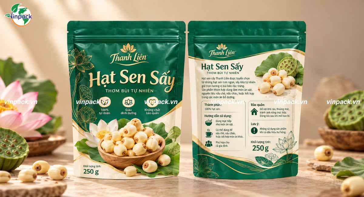 Mẫu bao bì hạt sen sấy dạng túi zipper
