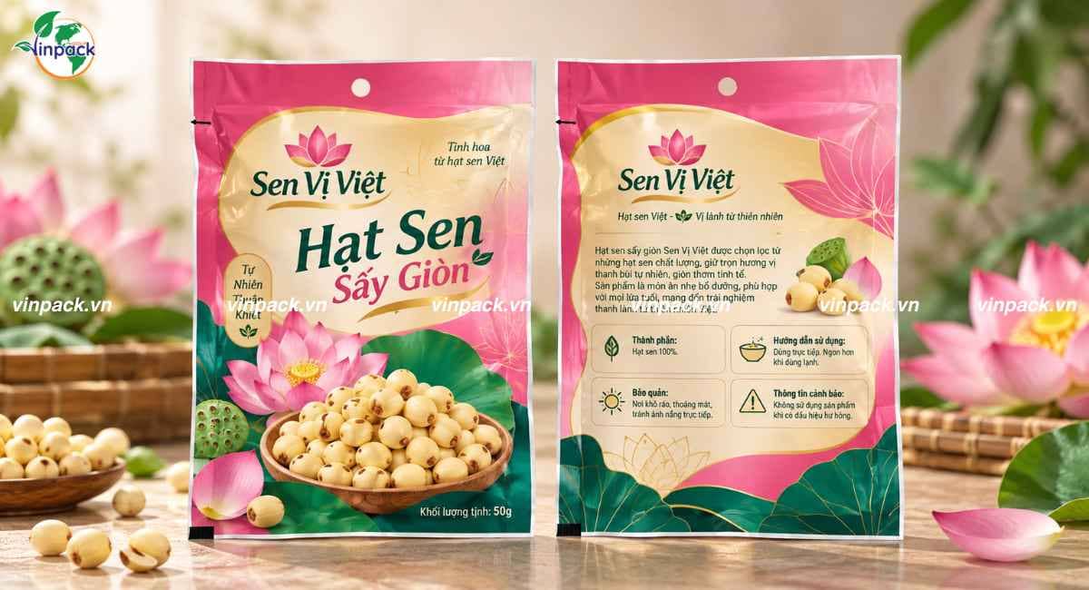 Mẫu bao bì hạt sen sấy gói nhỏ 50g