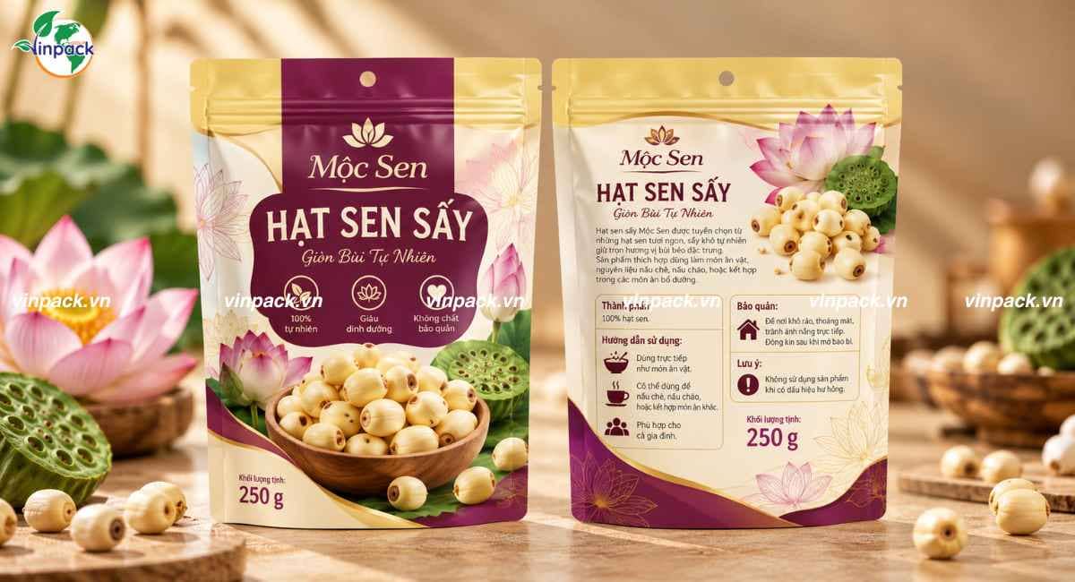 Mẫu bao bì hạt sen sấy in theo yêu cầu