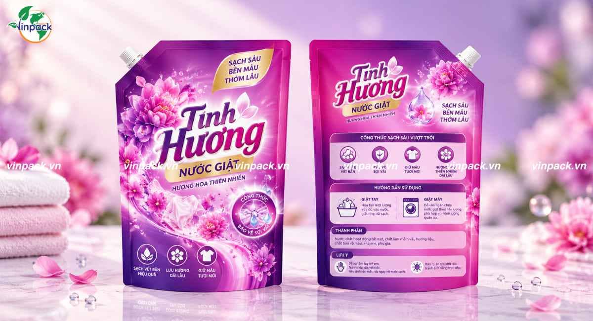 Mẫu bao bì nước giặt in theo thiết kế thương hiệu