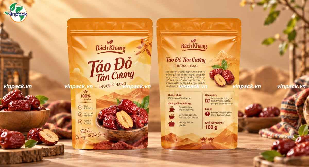 Mẫu bao bì táo đỏ sấy dạng zipper