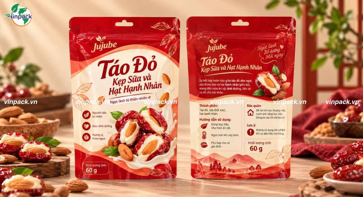 Mẫu bao bì táo đỏ sấy mix hạt