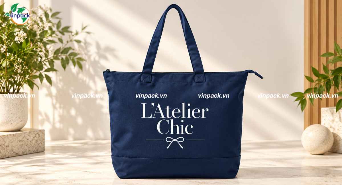 Mẫu túi canvas có khóa kéo in logo thương hiệu