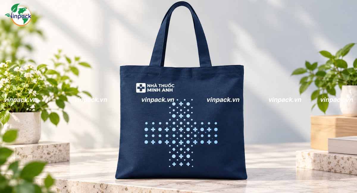 Mẫu túi vải canvas dược phẩm in logo thương hiệu