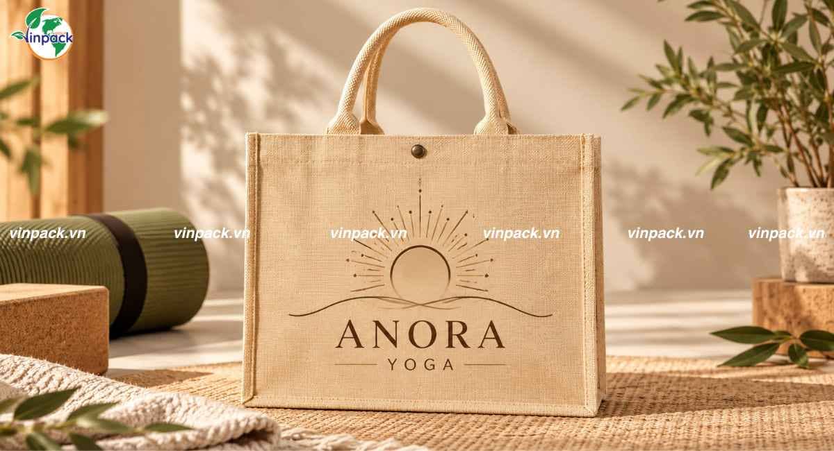 Mẫu túi vải đay linen yoga in logo thương hiệu