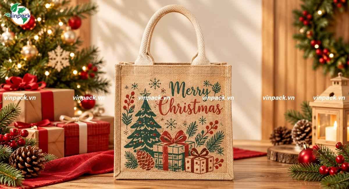 Mẫu túi vải đựng quà noel in theo yêu cầu