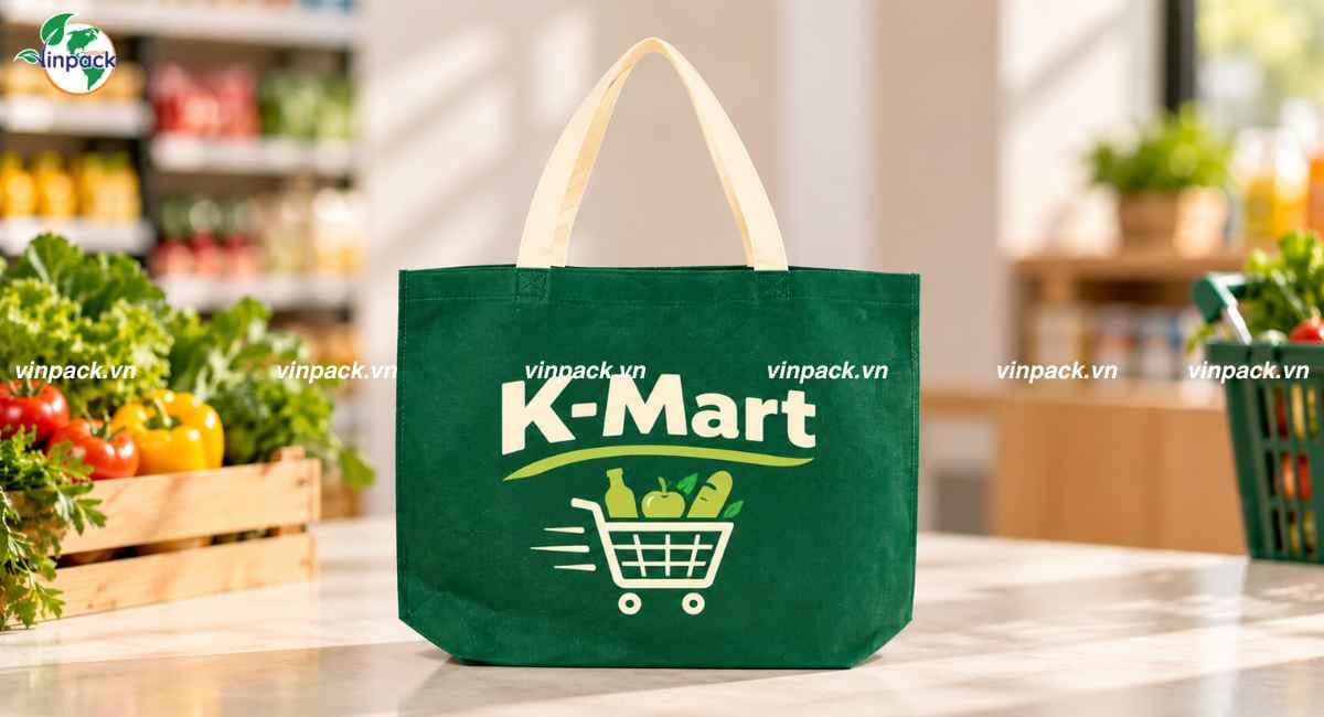 Mẫu túi vải không dệt chặt đáy cửa hàng thực phẩm