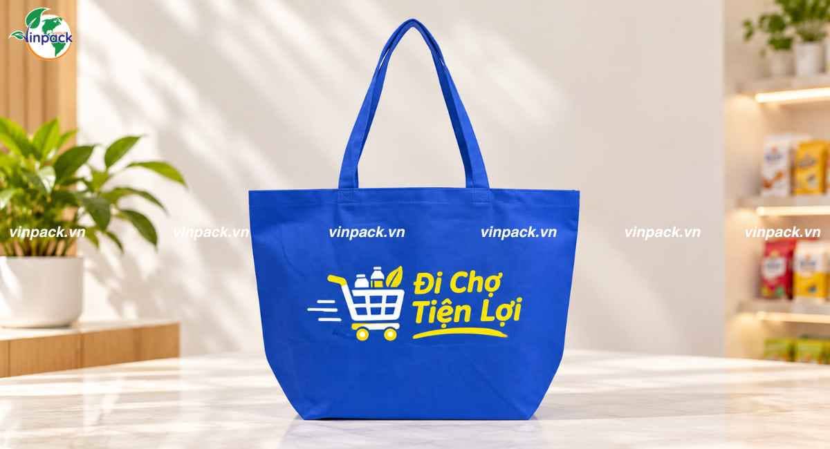 Mẫu túi vải không dệt chặt đáy siêu thị