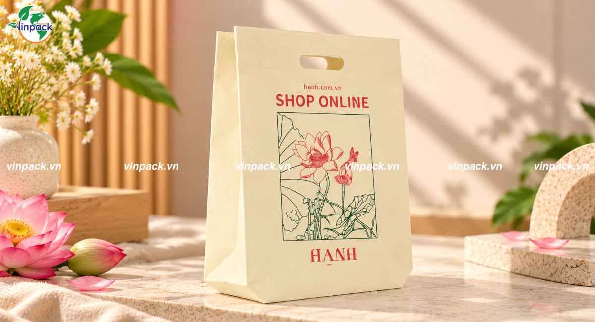 Mẫu túi vải không dệt đục lỗ hột xoài cửa hàng thời trang
