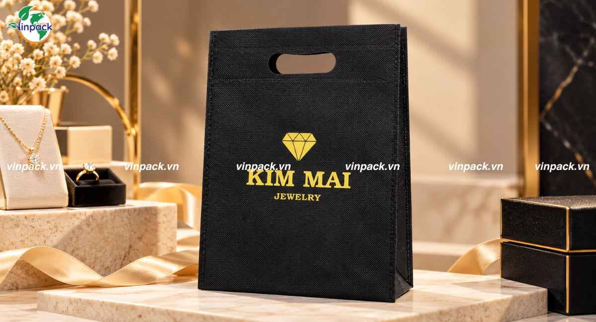 Mẫu túi vải không dệt đục lỗ hột xoài cửa hàng trang sức
