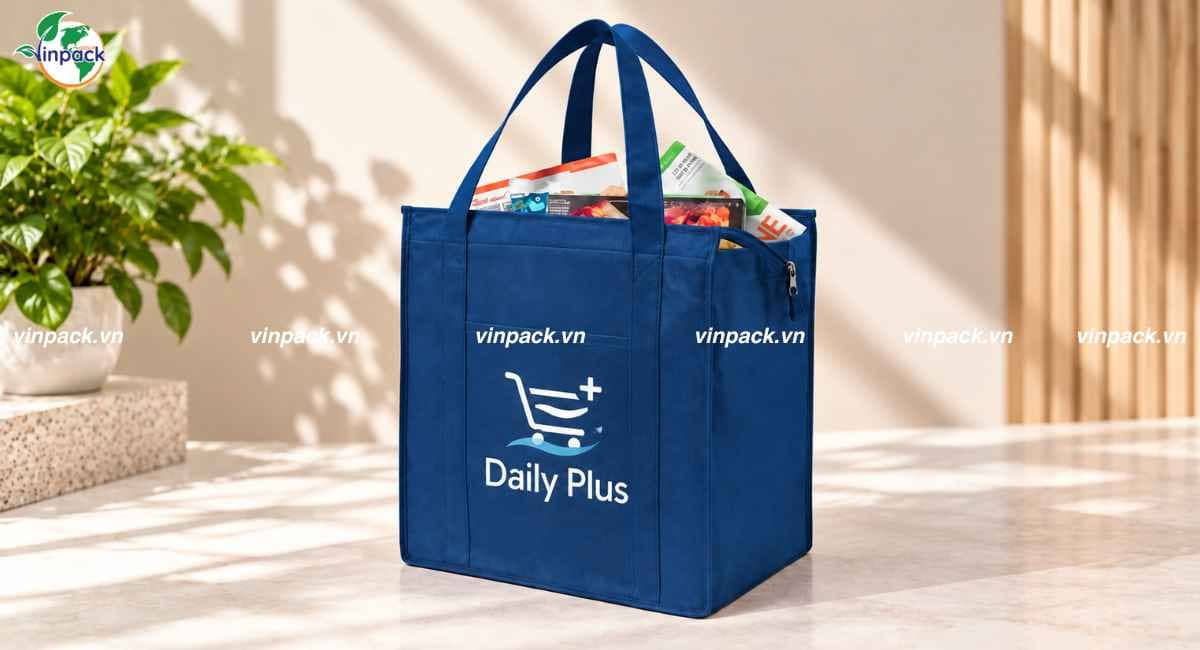 Mẫu túi vải không dệt siêu thị gia công khóa kéo