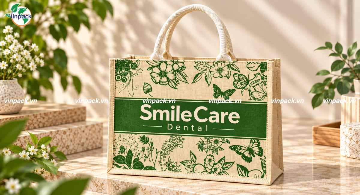 Mẫu túi vải linen nha khoa in logo thương hiệu