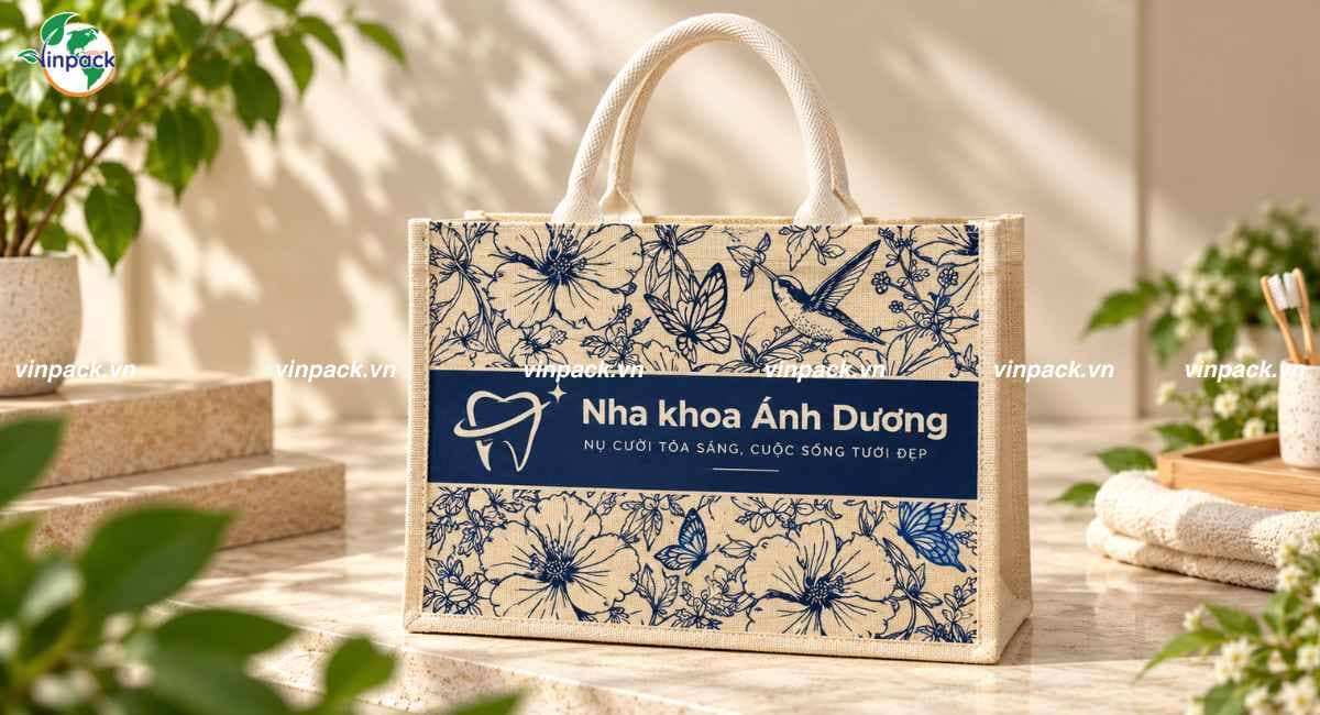 Mẫu túi vải linen nha khoa in theo yêu cầu