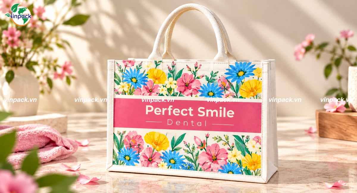 Mẫu túi vải linen nha khoa quà tặng