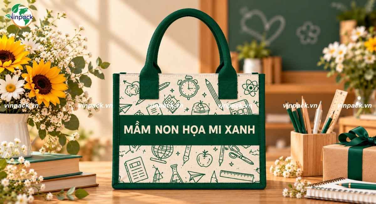 Mẫu túi vải quà tặng 20/11 in thương hiệu