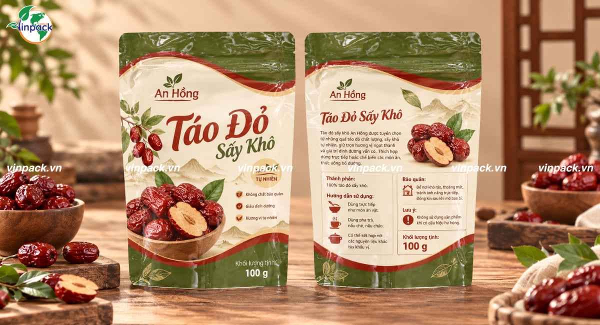 Mẫu túi zipper đựng táo đỏ sấy khô